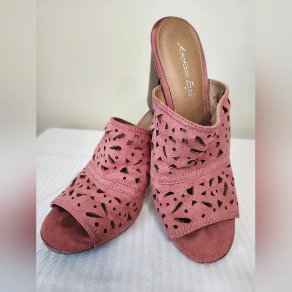 American Eagle Cutout Suede Open Toe Mules Pink Size‎ 7.5 - Picture 1 of 8